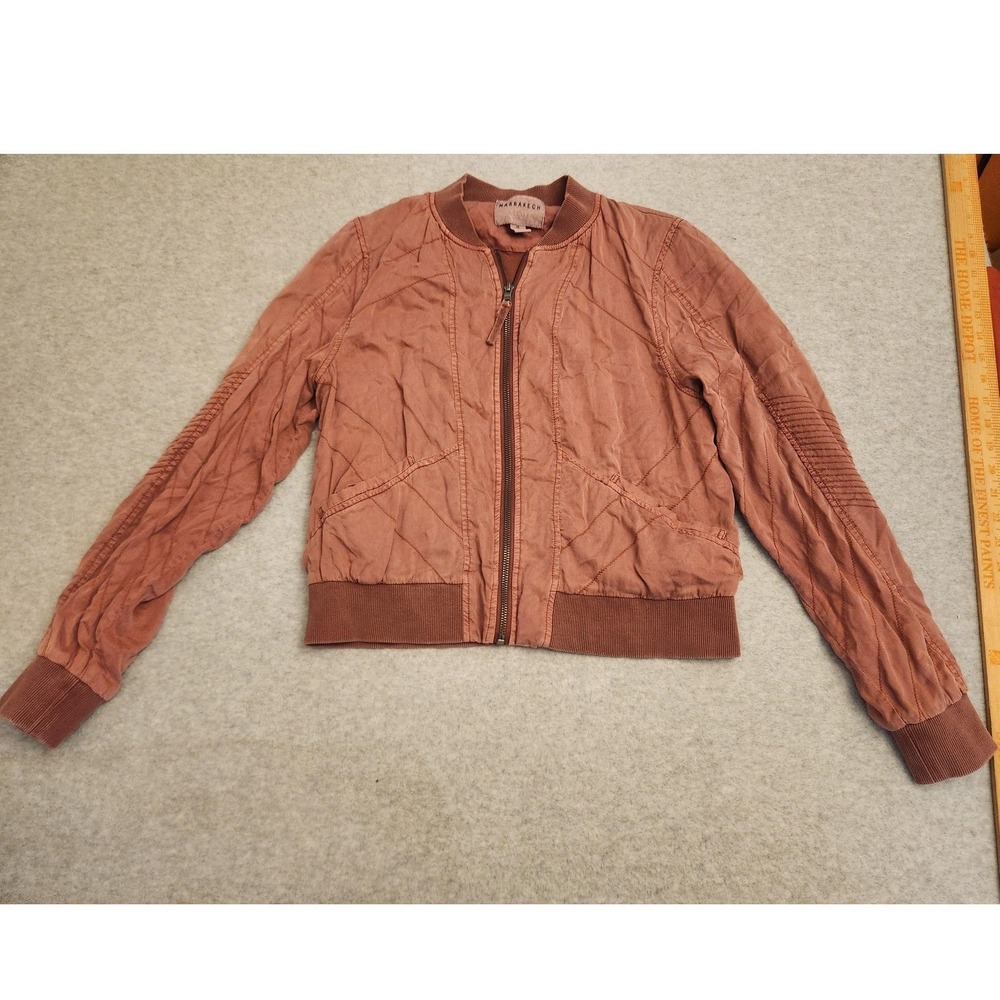 Marrakech Jacket Womens XS Rose Pink Bomber Zip Front Moto Quilted Ribbed Cotton